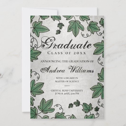 Abschluss Ivy mit Silver Black Script Grad Party Einladung (Vorderseite)