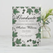 Abschluss Ivy mit Silver Black Script Grad Party Einladung (Stehend Vorderseite)