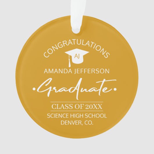 Abschluss | Jahrgang und FOTO in der Schule orange Ornament (Vorderseite)