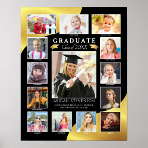 Abschluss K-12 FotoCollage Black Gold Metallic Poster