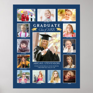 Abschluss K-12 Fotocollage Blue Keepake Poster