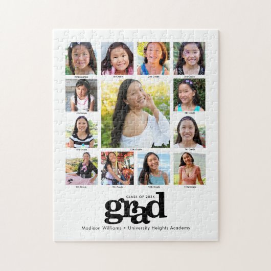 Abschluss K-12 FotoCollage Modernes Schwarz-weiß Puzzle (Vertikal)