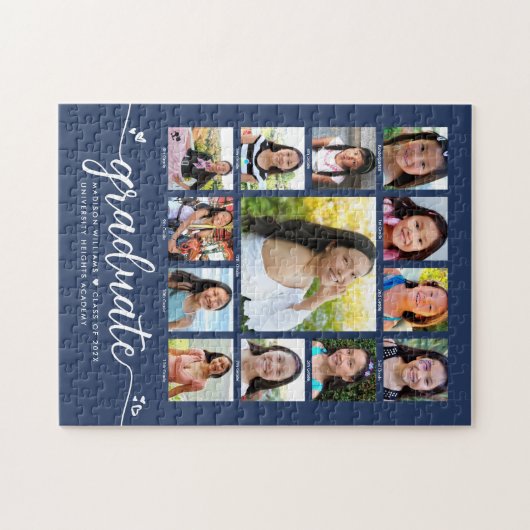 Abschluss K-12 Moderne Script Foto Collage Navy Puzzle (Horizontal)