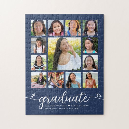 Abschluss K-12 Moderne Script Foto Collage Navy Puzzle (Vertikal)