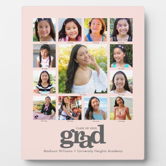 Abschluss K-12 Rosa FotoCollage Moderne Fotoplatte (Vorderseite)