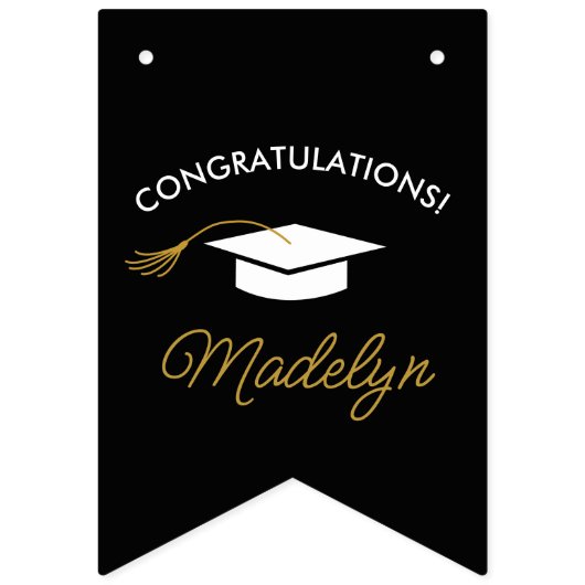 Abschluss K bis 12 Foto Black and Gold Bunting Fl Wimpelkette (Erste Fahne)