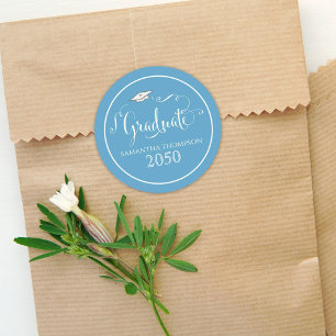 Abschluss Kalligrafie Script Elegante Aquamarine S Runder Aufkleber