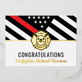 Abschluss-Karte der Feuerwehr-Akademie Rote Linie Folieneinladung