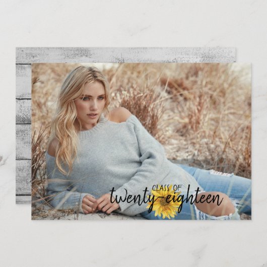 Abschluss-Karte für rustikale Weißholz-Sonnenblume Einladung (Vorne/Hinten)