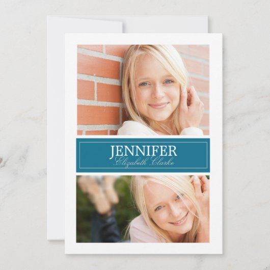 Abschluss-Karte mit blauem und weißem Foto Einladung (Vorderseite)