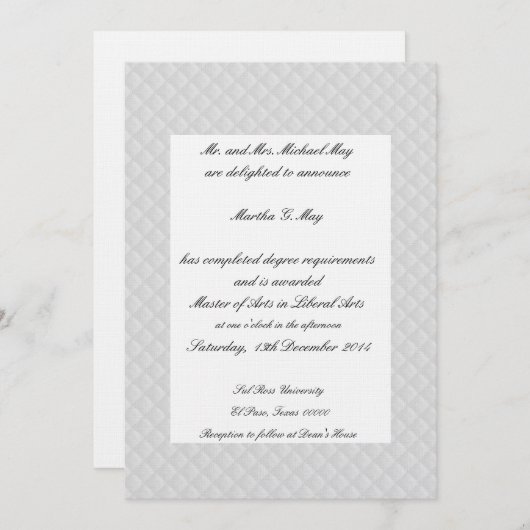 Abschluss-Karten mit weißem Quilleder Einladung (Vorne/Hinten)