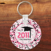 Abschluss-Klasse 2011 - Rosa und Schwarz-Spritzer Schlüsselanhänger (Vorderseite)