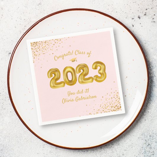 Abschluss-Klasse 2023 Pink Gold Ballons Custom Serviette
