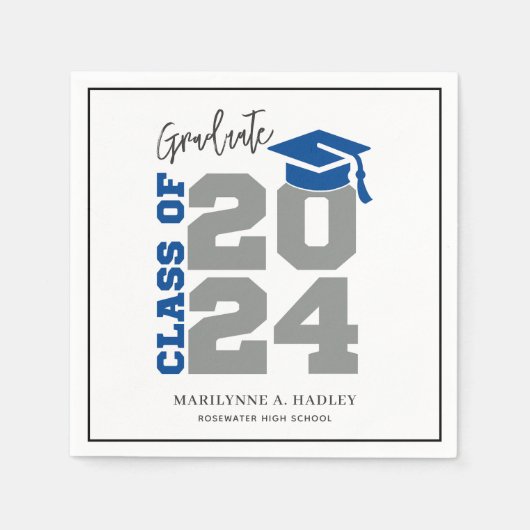 Abschluss-Klasse 2024 Blau und Grau Serviette (Vorderseite)