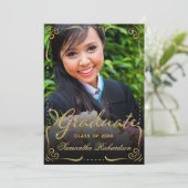 Abschluss-Klasse 2024 Foto Schwarzes Gold Einladung (Stehend Vorderseite)