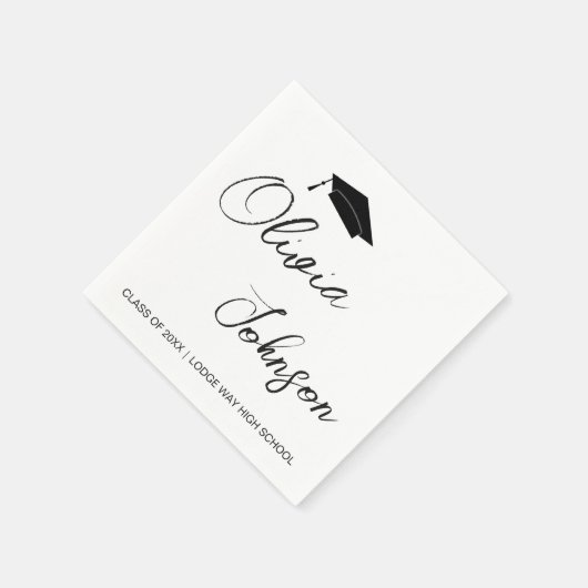 Abschluss-Klasse 2024 | Schwarz-weißes Papier Serviette (Ecke)