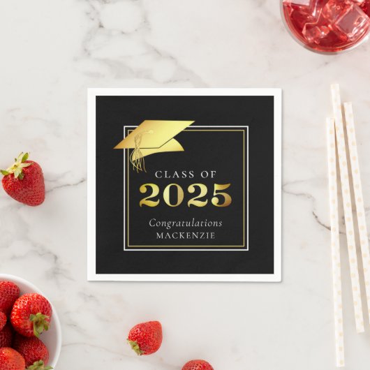 Abschluss-Klasse 2025 Black Gold Personalisiert Serviette (Beispiel)