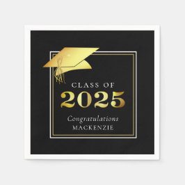Abschluss-Klasse 2025 Black Gold Personalisiert Serviette