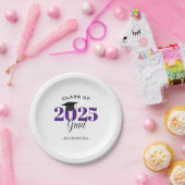 Abschluss-Klasse 2025 Einfach Lila und schwarz Pappteller (Party)