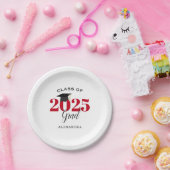 Abschluss-Klasse 2025 Einfach Rot und Schwarz Pappteller (Party)