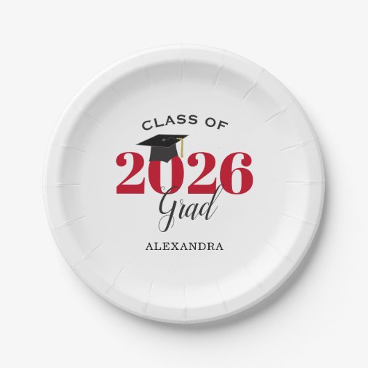 Abschluss-Klasse 2025 Einfach Rot und Schwarz Pappteller (Vorderseite)