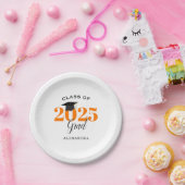 Abschluss-Klasse 2025 Einfache Orange und Schwarz Pappteller (Party)