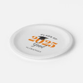 Abschluss-Klasse 2025 Einfache Orange und Schwarz Pappteller (Schrägansicht)