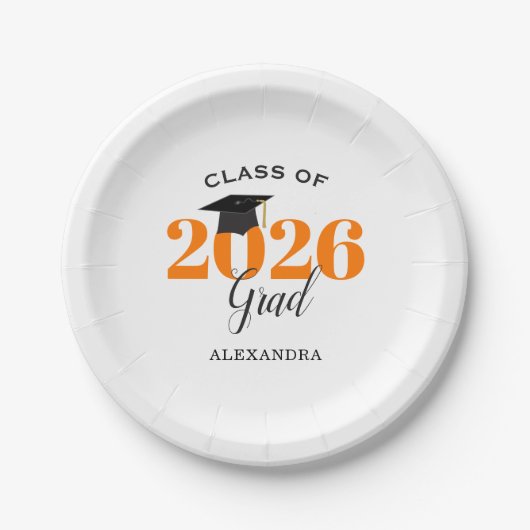 Abschluss-Klasse 2025 Einfache Orange und Schwarz Pappteller (Vorderseite)