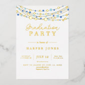 Abschluss-Klasse 2025 in Gold und Blau Folieneinladung (Vorderseite)