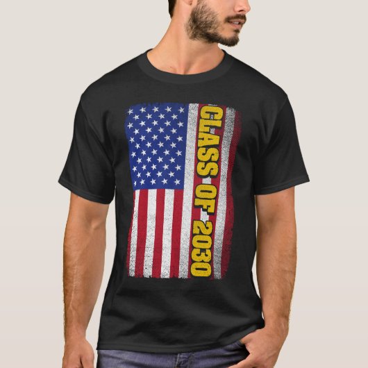 Abschluss-Klasse 2030 Senior American Flag T-Shirt (Vorderseite)