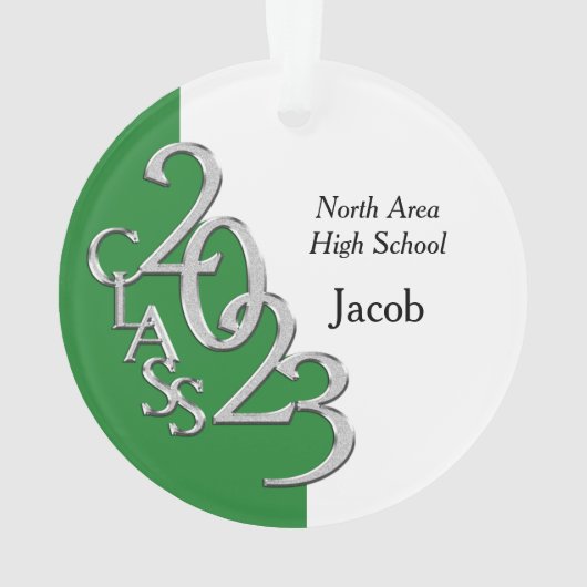 Abschluss-Klasse des grünen und silbernen Fotos 20 Ornament (Rückseite)