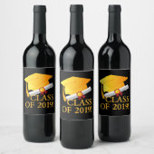 Abschluss-Klasse von 2019! Cap and Diploma Scroll Weinetikett (Flaschen)