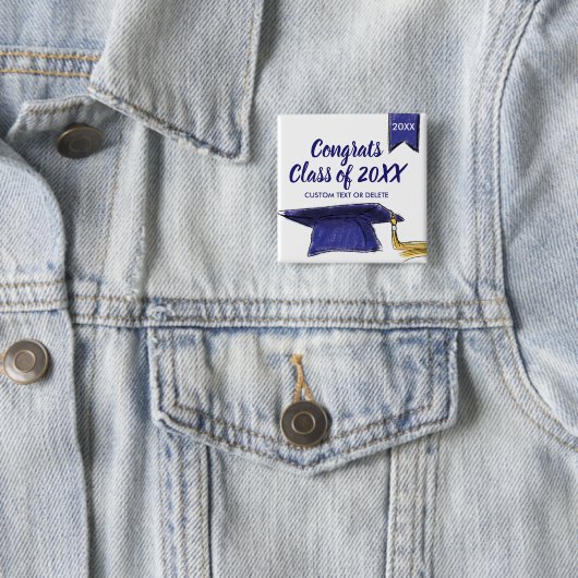 Abschluss-Klasse von 20XX Blue Grad Cap Custom Button (Beispiel)