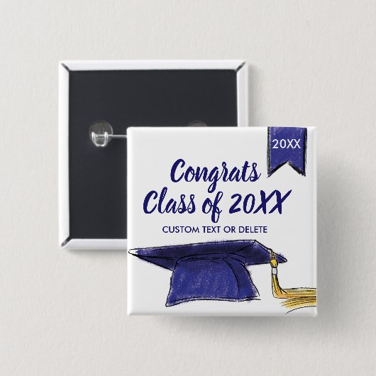 Abschluss-Klasse von 20XX Blue Grad Cap Custom Button (Vorne & Hinten)