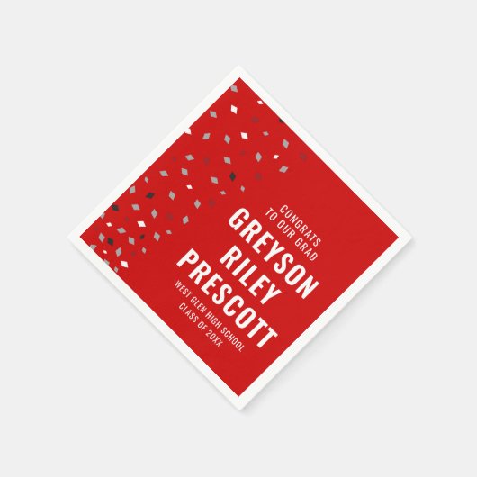 Abschluss Konfetti personalisiert grau Serviette (Ecke)