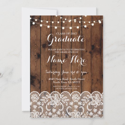 Abschluss-laden rustikaler hölzerner einladung (Vorderseite)