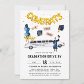 Abschluss-Laufwerk durch Parade Party | Weißer Lim Einladung (Vorderseite)