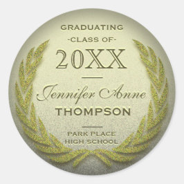 Abschluss Laurel Wreath Gold Glitzer Look Runder Aufkleber