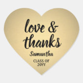 Abschluss Liebe & Dank Black & Gold Imitate Fossil Herz-Aufkleber (Vorderseite)