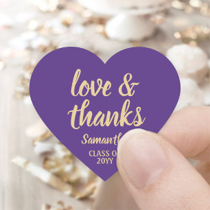 Abschluss Liebe & Dank Lila & Gold Elegant Herz-Aufkleber