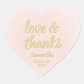 Abschluss Liebe & Dank Rosa und Gold Elegante Herz-Aufkleber (Vorderseite)