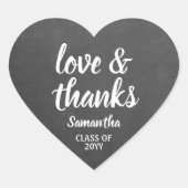 Abschluss Liebe & dank Script Imitate Chalkboard Herz-Aufkleber (Vorderseite)
