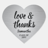 Abschluss Liebe & Danke Imitate Silber gebürstet Herz-Aufkleber (Vorderseite)