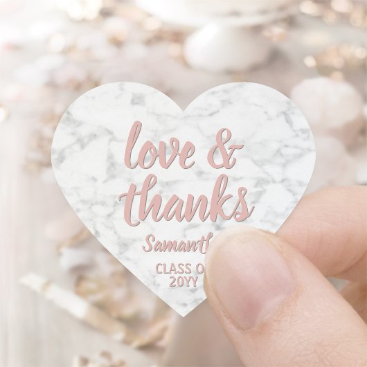 Abschluss-Liebe & Danke Pink-Script & Marble Herz-Aufkleber