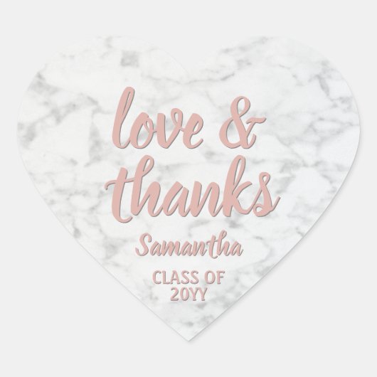 Abschluss-Liebe & Danke Pink-Script & Marble Herz-Aufkleber (Vorderseite)