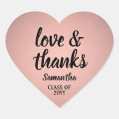 Abschluss Liebe & Danke Rosa und Schwarze Imitate Herz-Aufkleber (Vorderseite)
