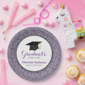 Abschluss Lila Glitzer Mortarboard Pappteller (Party)