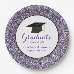 Abschluss Lila Glitzer Mortarboard Pappteller