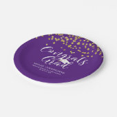 Abschluss Lila GLÜCKWUNSCH GRAD Script Confetti Pappteller (Schrägansicht)