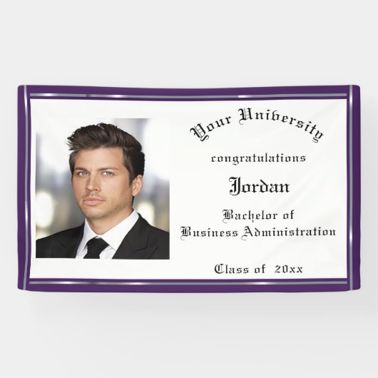 Abschluss, Lila, Imitate Silberfolie, kundenspezif Banner (Horizontal)